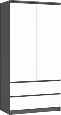 Produktbild von Kleiderschrank AKORD S90 Graphitgrau 90 cm 2 Türen 2 Schubladen 4 Ebenen Front Weiß B90 x H180 x T51 cm