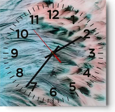 Produktbild von Wanduhr - Quadrat - Glasuhr - Federn Federn Vogel - 30x30cm - Schleichendes Uhrwerk - Lautlos - zum Aufhängen bereit - Dekoration Modern - Wanddekoration aus Glas - C4AC30x30-3742