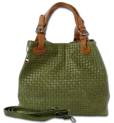 Imagen del producto de Bolso de mano, bandolera, color verde oliva, para mujer, de cuero, modelo Florence, 16x31x28 cm, referencia D3OTF164G