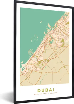 Produktbild von MuchoWow® Gerahmtes Poster Dubai - Stadtplan - Vintage - Karte 20x30 cm - Poster mit Schwarzem Bilderrahmen Wandposter Rahmen Foto Bilder - Drucken - Bilder Poster im Rahmen