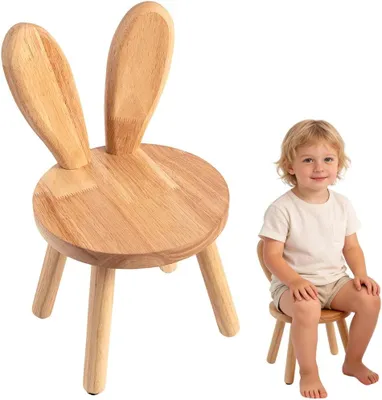 Produktbild von Kinderstuhl aus Holz, Hasenohren, 42 cm, rutschfest, für Spielzimmer
