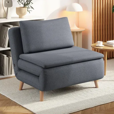 Produktbild von Schlafsessel 3-in-1 mit Bettfunktion, Liegesessel klappbar, Gästebett Sessel, Polyester, Buchenholzbeine, Grau | 95 x 90 x 80 cm | 28 kg