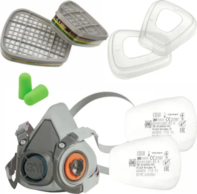 Produktbild von 3M Set Halbmaske Serie 6000 Größe M 6200 mit Gasfilter 6059 ABEK1 mit Partikelfilter 5935 P3 R Filter und 501 Filterdeckel mit SmartProduct Gehörschutzstöpsel []