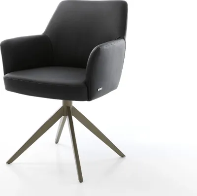Produktbild von DELIFE Drehstuhl Xana-Flex mit Armlehnen Echt-Leder Schwarz Kreuzgestell breit Effektfinish Titan 360° drehbar Wippfunktion Taschenfederkern