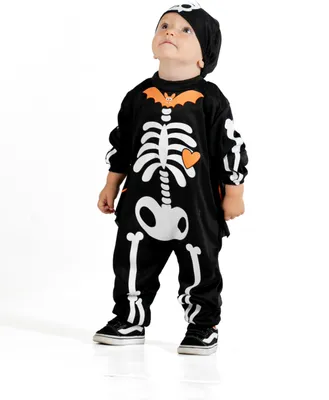 Productafbeelding van Baby-vleermuis skelet kostuum, verkleedpak, carnavalskostuum, uni baby (maat 1-2 jaar) met kap