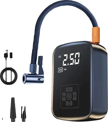Produktbild von Luftkompressor, Digitalanzeige, Tragbares Design, schwarz, Batteriebetrieben