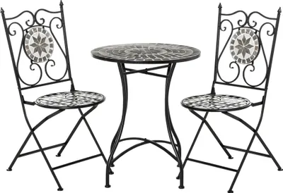 Produktbild von Outsunny Garten Sitzgruppe für 2 Personen – Balkonmöbel Set mit Mosaiktisch & faltbaren Metallstühlen, Keramikfliesen, Terrassen-Set für Balkon & Terrasse, Mehrfarbig