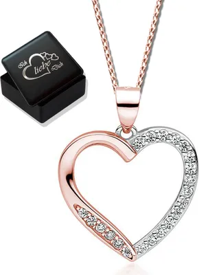 Produktbild von Halskette Herz echt 925 Sterling  Silber Rosegold mit Zirkonia Anhänger für Frauen Damen Kette mit Herz 925er Herzkette 45cm K866 + V8