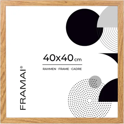 Zdjęcie produktu dla Ramka na zdjęcia FRAMAI® 40x40 cm w kolorze dębu, MDF Przyjazna dla środowiska ramka z nietłukącą pleksi, wieszakiem i podstawką