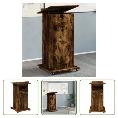 Produktbild von The Living Store Rednerpult mit Rollen & Schublade Räuchereiche 55x55x107 cm