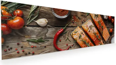 Produktbild von Glasbild 120x40cm in XXL für Wohnzimmer, Schlafzimmer Motiv Lachsfilets