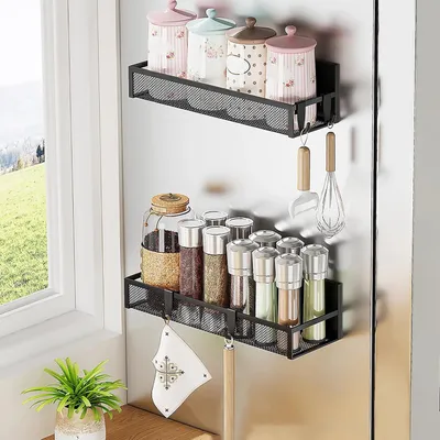 Zdjęcie produktu dla Magnetyczna półka na zioła, 3 sztuki, z haczykami, do lodówki, organizer kuchenny