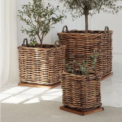 Produktbild von Dickes CL Rattan Korb CESTINO braun ca.50cm Teakbodenplatte