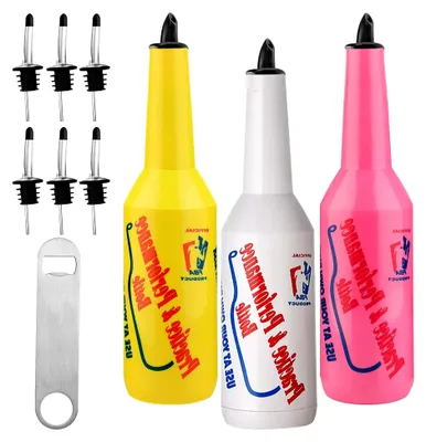 Produktbild von Flair Bottle Mix Color 3er-Set – Cocktail-Shaker, Trainingsflasche, Flair Barkeeper-Übungs- und Leistungsflasche 25 oz/750 ml (Weiß, Pink, Gelb)
