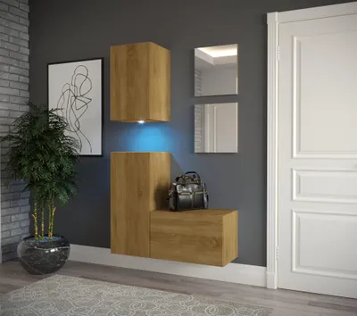 Obrázok produktu pre Furnitech GF19 predsieňový nábytok šatníková skriňa skriňa na topánky predsieňový nábytok matný set zrkadlo (GF19-21DZ-M4, LED biela)