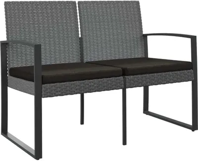Immagine prodotto di Panca da giardino a 2 posti con cuscini in PP rattan grigio scuro