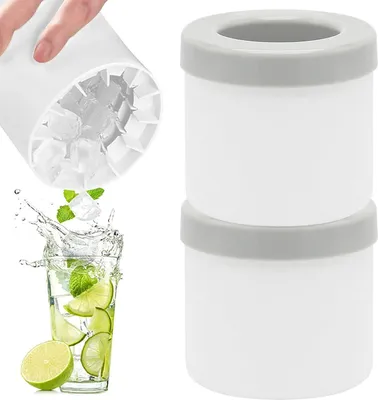 Produktbild von 2 Stück EiswüRfelform Silikon mit Deckel EiswüRfelschale Eiseimer EiswüRfelform mit Deckel Rund Eiswürfelform Klein Eiswürfel Wiederverwendbar Ice Bucket, grau