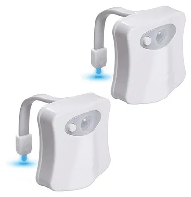 Produktbild von 2 Stück Bewegungssensor-aktiviertes LED-Toilettenlicht aus wasserabweisendem Kunststoff mit flexiblem PVC-Hals und 8 Farboptionen. Das intelligente Licht erkennt Bewegung und leuchtet automatisch auf – ideal als sanftes Nachtlicht im Badezimmer. Dank energiesparendem LED-Modus und drei AAA-Batterien (nicht im Lieferumfang) ist der Betrieb zuverlässig und kabellos. Der biegsame Hals ermöglicht einfache Anpassung an jede Toilettenschüssel, die robuste Oberfläche widersteht Feuchtigkeit und lässt sich mühelos