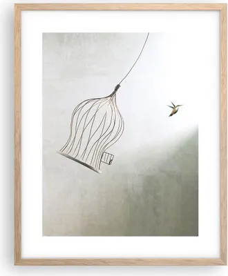 Produktbild von Gerahmtes Poster - Rahmen in heller Eiche - Flug Vogel Käfig - 40x50 cm - Wand Bild - Wanddeko - Wandbilder - Kunstposter - Wandposter - Bilderrahmen - Bilder - Kunstdruck - P2NPA40x50-5085