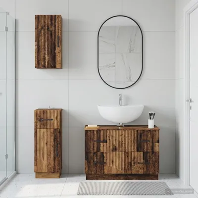 Immagine prodotto di Maison Exclusive - Sistema di mobili da bagno a 3 pezzi, modello HOORN, realizzato in legno massello riciclato
