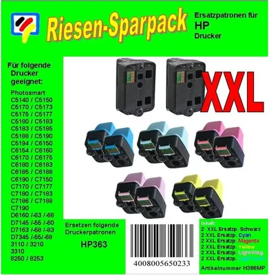 Produktbild von HP363MP - TiDis Riesensparpack mit 12 Ersatzpatronen Inhalt/ersetzen HP363 Druckerpatronen