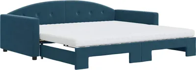 Produktbild von vidaXL Tagesbett Ausziehbar mit Matratzen Blau 100x200 cm Samt