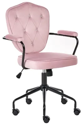 Produktbild von BELIANI Schreibtischstuhl Pastellrosa Samt Gepolstert Drehbar Höhenverstellbar Rollbar Armlehnen Kristall-Knopfheftung Luxus Homeoffice Make-up Stuhl