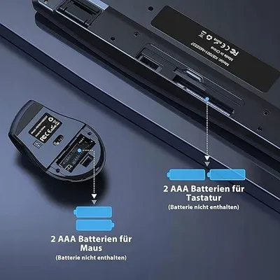 Produktbild von Seenda Kabelloses Tastatur-Maus-Set Ergonomisch Schwarz QWERTZ