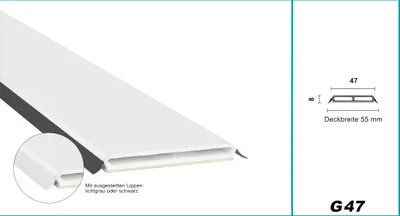 Produktbild von HEXIM Fenstersprossen weiß 1 & 2 Meter - selbstklebende Glassprossen aus PVC Kunststoff, Dichtungslippen(steil & ausgestellt) in grau und schwarz - HJ G47(1000x47x8mm, schwarze Lippe)
