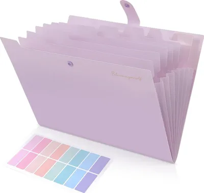 Produktbild von A4-Aktenordner, Fächermappe mit 8 Fächern, Aktenordner mit Innentaschen, Dokumenten-Organizer für Schule, Büro, Studium und Zuhause, stabiler PP-Kunststoff/Lila