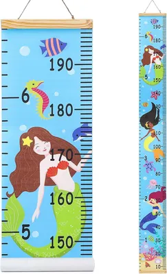 Imagen del producto de Varilla medidora de crecimiento con forma de sirena, lienzo, 190 x 20 cm, ideal para habitaciones infantiles