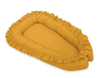 Produktbild von Baby Kokon Laufstall Wickeltuch Premium mit Rüschen MY SWEET BABY - senf