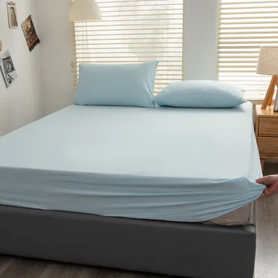 Produktbild von Spannbettlaken Spannbetttuch 100% Baumwolle Bettlaken,180x200cm,Keine Kissenbezüge, Fit Matratze bis 25cm (hellblau)