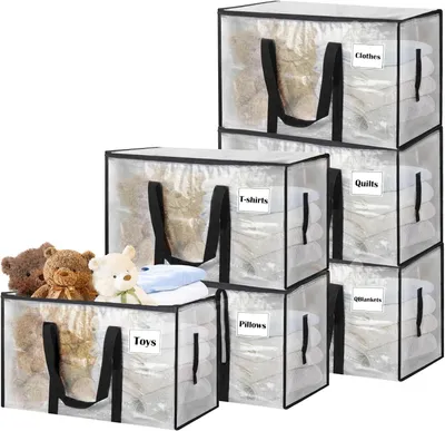 Productafbeelding van Heavy-Duty oversized grote opbergtas - Set van 6 - Organizer met ritsen en labelvak voor verhuizen - Kledingopslag