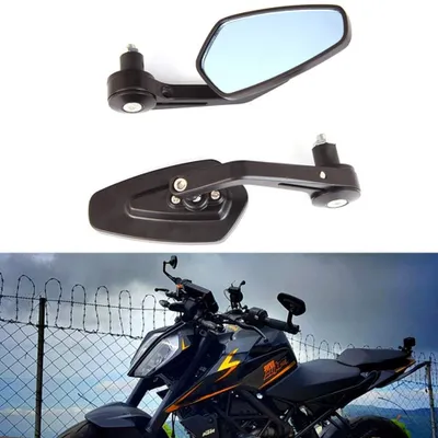 Produktbild von Universelle Motorrad Bar-End Spiegel Schwarz mit Rauchblauem Glas