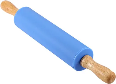Produktbild von Teigrolle Silikon Nudelholz mit Holzgriff zum Backen und Fondant ausrollen antihaftbeschichtet und lebensmittelecht