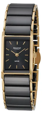 Produktbild von Regent Damenuhr F-1584 Edelstahl, Gold plattiert, Keramik, Schwarz