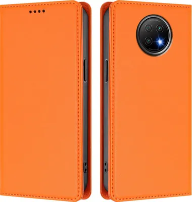 Image de Etui en cuir pour Xiaomi Redmi Note 9T, étui magnétique en cuirPolyuréthaneavec support Orange