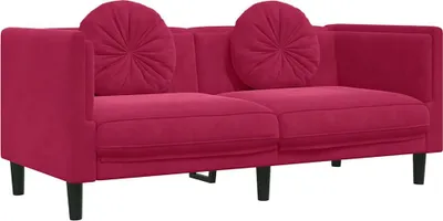 Image de vidaXL Canapé 2 places avec coussins vin rouge velours