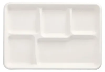 Produktbild von Menü-Trays, Zuckerrohr "pure" 5-geteilt 2,4 cm x 21,6 cm x 31,7 cm weiss