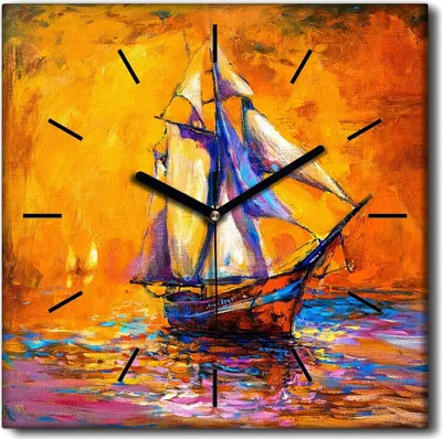 Produktbild von Coloray Uhr auf Leinwand 30x30 cm Wand Uhr Dekoration Wohnzimmer Segeltuch schwarze Hände -Schiffswassersee.