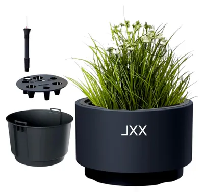 Produktbild von Blumentopf mit Einsatz & Bewässerungssystem – Rund & Modern – Frost- & UV-beständig – Kunststoff Pflanzkübel für Innen & Außen – Größen: L, XL, XXL (Anthrazit, XXL)