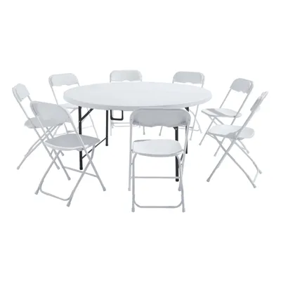 Produktbild von Set aus Klapptisch für 8 Personen und 8 Stühlen Weiß - Oviala REKKEM
