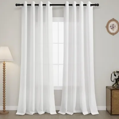 Produktbild von Vorhänge Gardinen Halbtransparent Leinenoptik für Wohnzimmer Weiß 140x138 cm 2 Stk