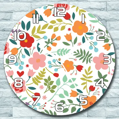 Produktbild von Wanduhr aus Glas Rund fi 30 Vintage Bunte Blumen Quarz Deko Wohnzimmer Büro