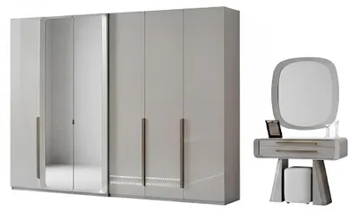 Immagine prodotto di Set per camera da letto, composto da armadio, comò da trucco, specchio, colore beige, nuovo