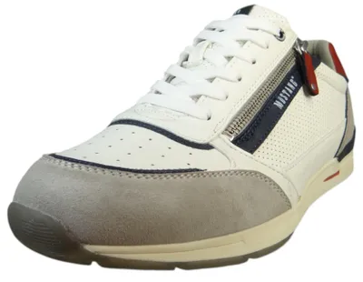 Produktbild von Mustang Herren Sneaker Halbschuh Schnürschuh Zipper und Schnürung 4154-316, Größe:45 EU, Farbe:Weiß
