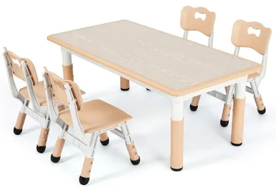 Immagine prodotto di Tavolo per bambini con 4 sedie, regolabile in altezza, in plastica, colore giallo, dimensioni 60 x 120 cm