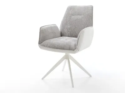 Produktbild von DELIFE Drehstuhl Zoa-Flex Materialmix Echtleder Weiß-Silbergrau Kreuzgestell breit Weiß 360° drehbar Wippfunktion Taschenfederkern