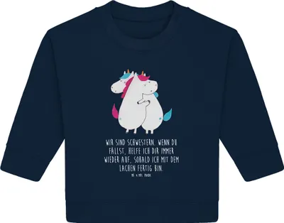 Produktbild von Mr. & Mrs. Panda Organic Baby Pullover Einhörner Umarmen 6. - 12. Monat - French Navy - Geschenk, Liebe, Einhorn, Unicorn, Familie, Sister, Freundin, Bullover
